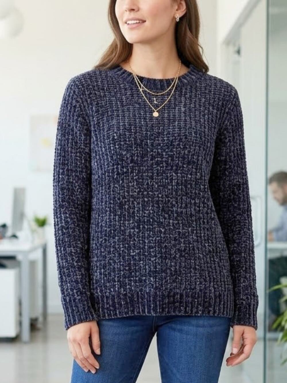 Talbots Blue Chenille Pullover Sweater S Soft Cozy Classic Work Casual